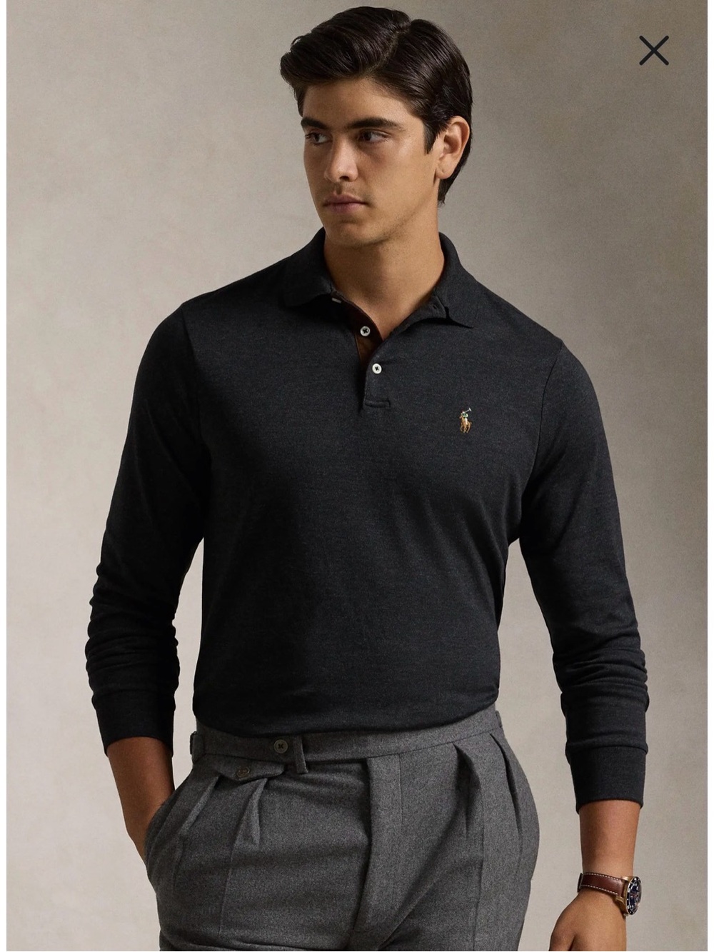 Ralph Lauren Long Sleeve Polo Shirt - Charcoal Gray